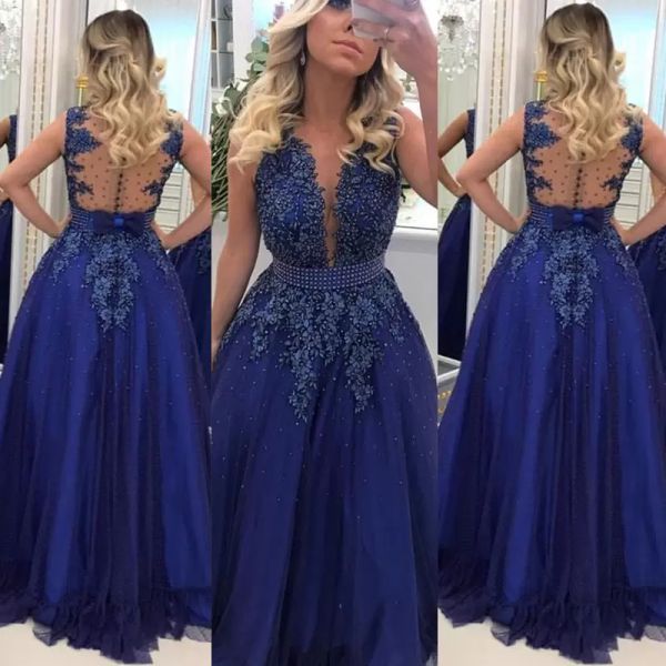 2022 blue prom dresses lace applique beaded illusion back jewel neck floor length ruched pleats custom made evening party gowns plus size ve, Black
2022 blue prom dresses lace applique beaded illusion back jewel neck floor length ruched pleats custom made evening party gowns plus size ve, Black