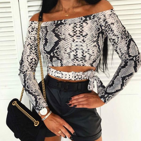womens fashion and blouses snakeskin print off shoulder crop long sleeve slim shirts spring summer clothes, White
womens fashion and blouses snakeskin print off shoulder crop long sleeve slim shirts spring summer clothes, White