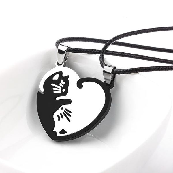 pendant necklaces 1 pair splice black & white cat couple necklace stainless steel fashion love heart leather chain valentine's day roma, Silver
pendant necklaces 1 pair splice black & white cat couple necklace stainless steel fashion love heart leather chain valentine's day roma, Silver