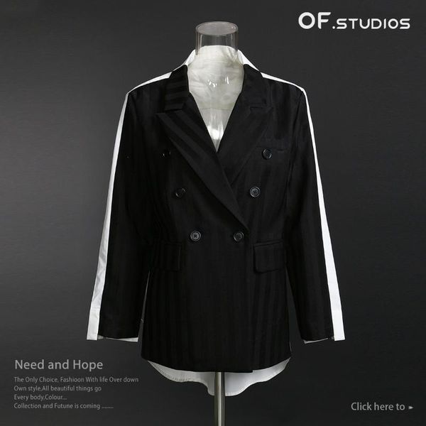 superaen retro fashion black and white front and back patchwork loose suit straight slim casual women's coat, White;black
superaen retro fashion black and white front and back patchwork loose suit straight slim casual women's coat, White;black
