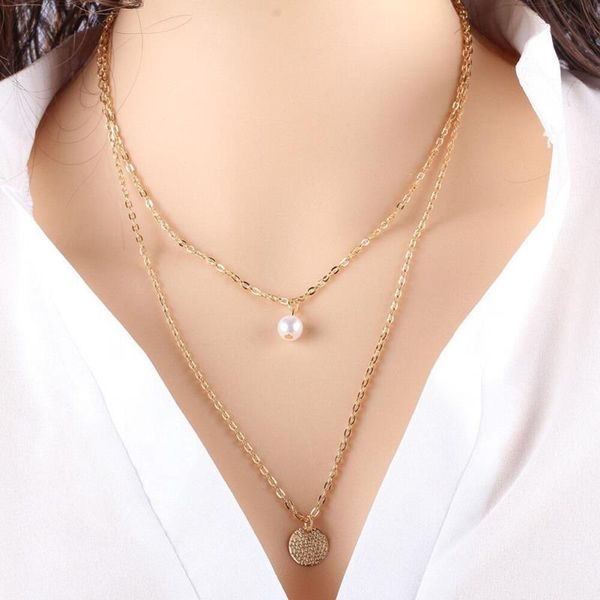 1 pc round charms imitation pearls pendant necklace statement double chains women jewelry accessory, Silver
1 pc round charms imitation pearls pendant necklace statement double chains women jewelry accessory, Silver