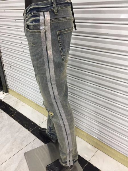 men's jeans mens designer luxurys denim pants strip holes slim-leg biker fashion jean quality size w29-w40, Blue
men's jeans mens designer luxurys denim pants strip holes slim-leg biker fashion jean quality size w29-w40, Blue
