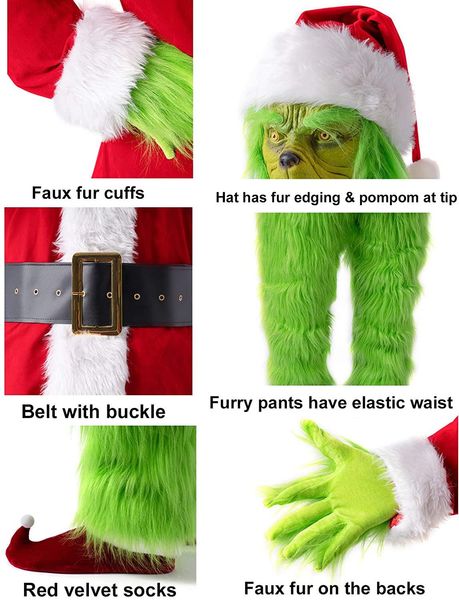 new the gsanta grinch costumes,christmas santa claus costume set with belt hat pants novelty costume clothes suit cosplay
new the gsanta grinch costumes,christmas santa claus costume set with belt hat pants novelty costume clothes suit cosplay