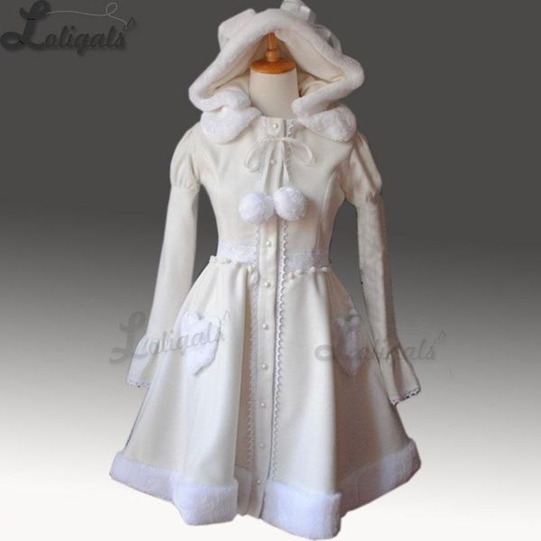 women's wool & blends kawaii long lolita coat girl's ear hooded winter plus size custom tailored, Black
women's wool & blends kawaii long lolita coat girl's ear hooded winter plus size custom tailored, Black