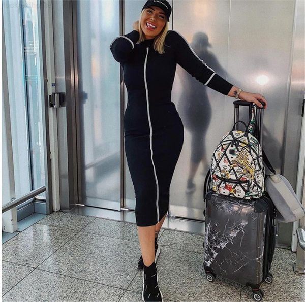 sleeve high neck dresses fashion long bodycon 20ss designer women warm slim dress, Black;gray
sleeve high neck dresses fashion long bodycon 20ss designer women warm slim dress, Black;gray