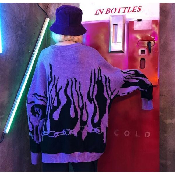 harajuku streetwear autumn winter flame knitting bat sleeve pullover sweater y200720, White;black
harajuku streetwear autumn winter flame knitting bat sleeve pullover sweater y200720, White;black