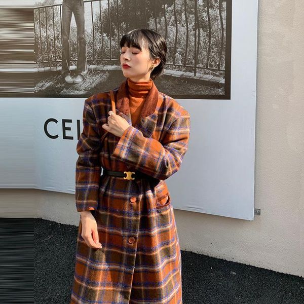 women's wool & blends luck a plaid woolen coat women single breasted loose vintage long belted trench overcoat winter elegant korean wi, Black
women's wool & blends luck a plaid woolen coat women single breasted loose vintage long belted trench overcoat winter elegant korean wi, Black