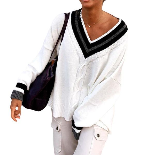 women winter warm kintted loose sweater elegant ladies long sleeve v-neck pullover dames party club knitwear streetwear, White;black
women winter warm kintted loose sweater elegant ladies long sleeve v-neck pullover dames party club knitwear streetwear, White;black
