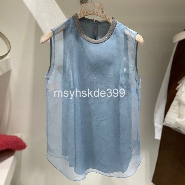 women's t-shirt niche design spring and summer collar handmade bead mesh sleeveless t-shirt vest women, White
women's t-shirt niche design spring and summer collar handmade bead mesh sleeveless t-shirt vest women, White