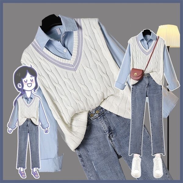 3 piece plus size 2xl solid shirts sweet vests ankle length jeans office lady womens daily casual trendy chic women sets elegant 220315, White
3 piece plus size 2xl solid shirts sweet vests ankle length jeans office lady womens daily casual trendy chic women sets elegant 220315, White