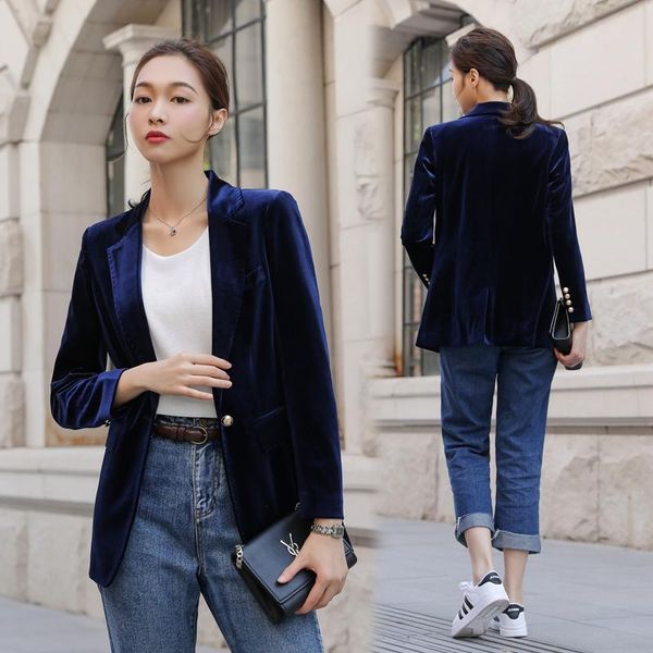 women's suits & blazers women slim autumn velvet blazer long sleeve ladies feminino formal work small suit jacket gold button, White;black
women's suits & blazers women slim autumn velvet blazer long sleeve ladies feminino formal work small suit jacket gold button, White;black