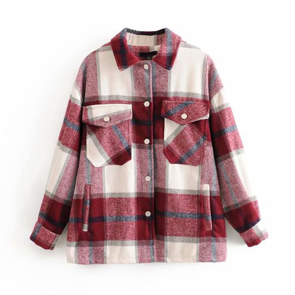 plaid overshirt wool blend jacket check lapel collar long sleeve coat women oversized pockets with flaps button jackets q1217, Black
plaid overshirt wool blend jacket check lapel collar long sleeve coat women oversized pockets with flaps button jackets q1217, Black