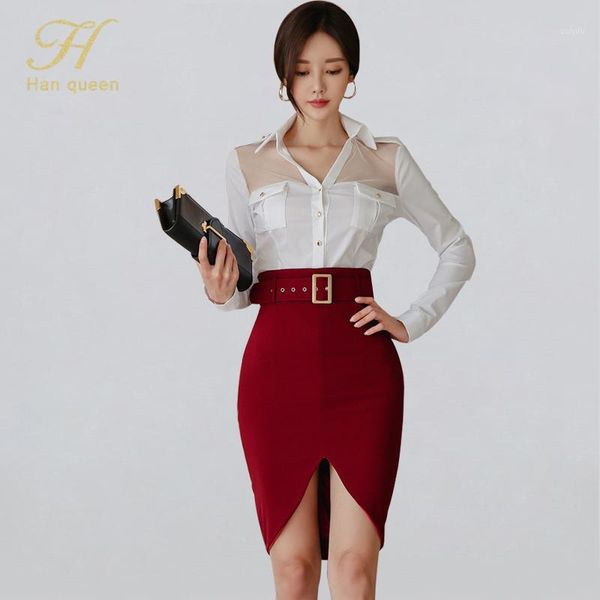 h han queen 2 pieces sets women spring office lady white shirt crop & high waist sheath pencil skirt business casual suits1
h han queen 2 pieces sets women spring office lady white shirt crop & high waist sheath pencil skirt business casual suits1