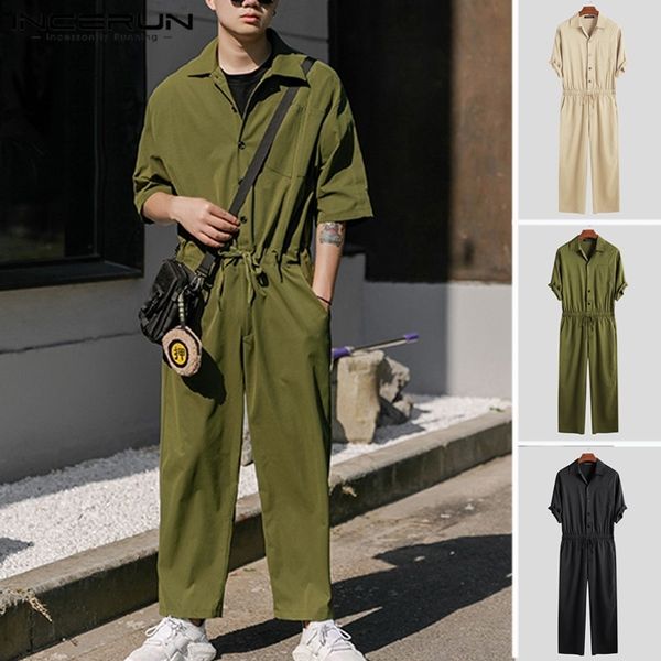 incerun fashion men cargo overalls half sleeve jumpsuits solid joggers chic button rompers street style casual men pants 201118, Black
incerun fashion men cargo overalls half sleeve jumpsuits solid joggers chic button rompers street style casual men pants 201118, Black