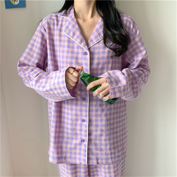 caiyier korean purple grid girls pajamas set cute winter long sleeve leisure sleepwear for women loose nightwear homewear suit q1217, Black;red
caiyier korean purple grid girls pajamas set cute winter long sleeve leisure sleepwear for women loose nightwear homewear suit q1217, Black;red