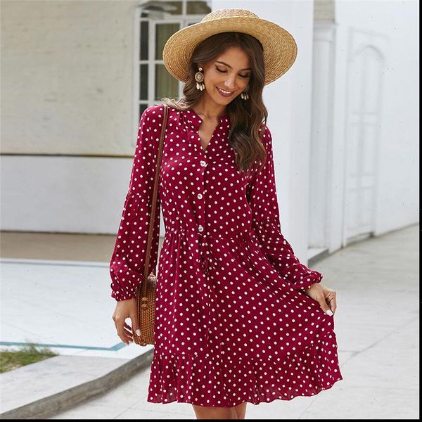 vintage ruffles dot print dress women full sleeve stand collar button slim casual spring summer dress female 2021 new, Black;gray
vintage ruffles dot print dress women full sleeve stand collar button slim casual spring summer dress female 2021 new, Black;gray