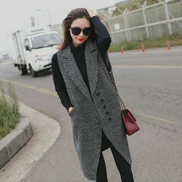 women's vests vest female autumn and winter long plaid korean temperament sleeveless woolen blazer jacket waistcoat outwear mh299, Black;white
women's vests vest female autumn and winter long plaid korean temperament sleeveless woolen blazer jacket waistcoat outwear mh299, Black;white