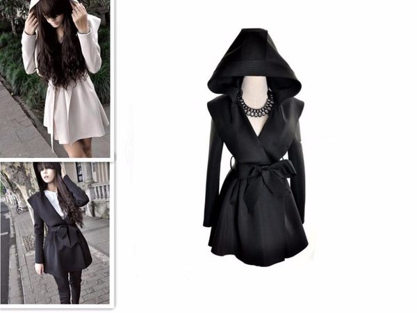 women's trench coats ladies winter autumn open stitch sashes solid black long hooded coat skirt shaped windproof, Tan;black
women's trench coats ladies winter autumn open stitch sashes solid black long hooded coat skirt shaped windproof, Tan;black
