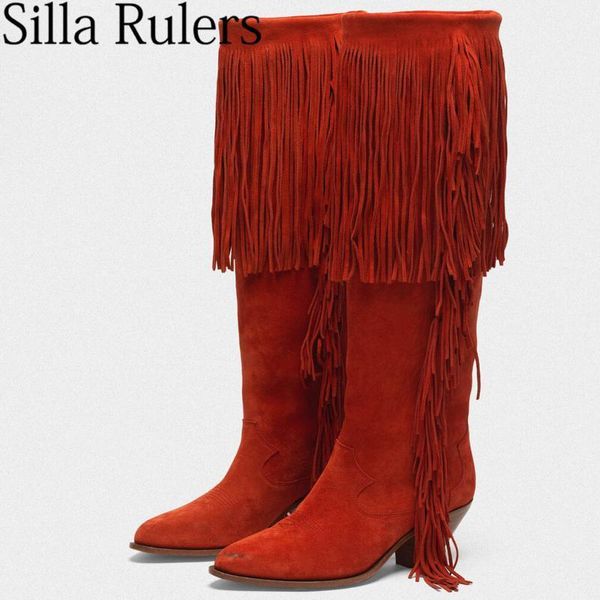 silla rulers red suede leather over the knee boots women pointed toe tassels boots women chunky heels long woman 20201, Black
silla rulers red suede leather over the knee boots women pointed toe tassels boots women chunky heels long woman 20201, Black