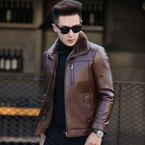 men's leather & faux haining fur one male sheep skin man jacket of cultivate morality with thick winter coat, Black
men's leather & faux haining fur one male sheep skin man jacket of cultivate morality with thick winter coat, Black