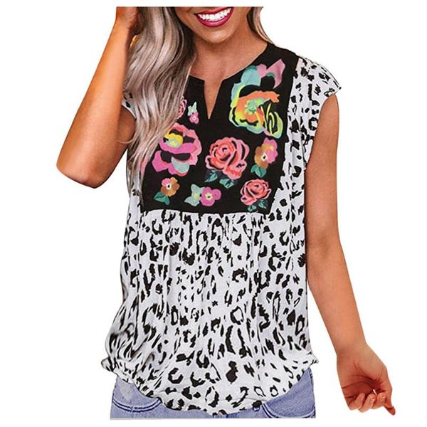 women blouses fashion summer casual leopard flower splicing v-neck blouse personality leisure creativity comfortable blouses, White
women blouses fashion summer casual leopard flower splicing v-neck blouse personality leisure creativity comfortable blouses, White