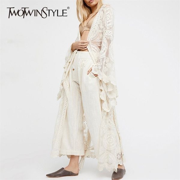 twotwinstyle embroidery lace women's shirt flare sleeve maxi blouse female summer fashion holiday style clothing plus sizes lj200812, White
twotwinstyle embroidery lace women's shirt flare sleeve maxi blouse female summer fashion holiday style clothing plus sizes lj200812, White