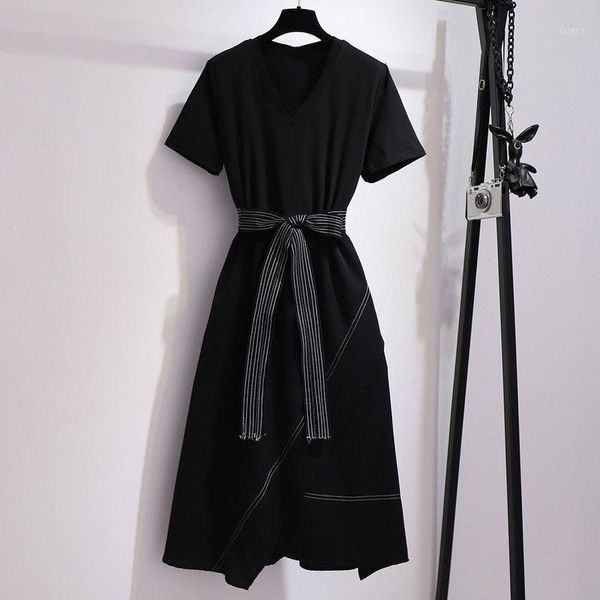summer 2020 new large women's dress fat mm personalized v-neck stitching irregular belt waist waist show thin dress1, Black;gray
summer 2020 new large women's dress fat mm personalized v-neck stitching irregular belt waist waist show thin dress1, Black;gray