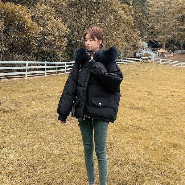 padded coat women's 2020 new winter casual big fur collar cotton coat female korean loose thick ladies down cotton e342, Black
padded coat women's 2020 new winter casual big fur collar cotton coat female korean loose thick ladies down cotton e342, Black