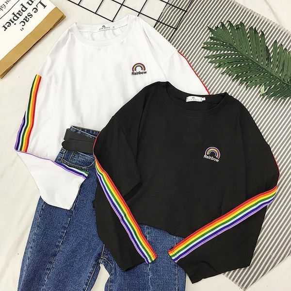 autumn t shirt woman clothes korean ulzzang harajuku rainbow striped t-shirt female long sleeve tshirt casual basic top, White
autumn t shirt woman clothes korean ulzzang harajuku rainbow striped t-shirt female long sleeve tshirt casual basic top, White