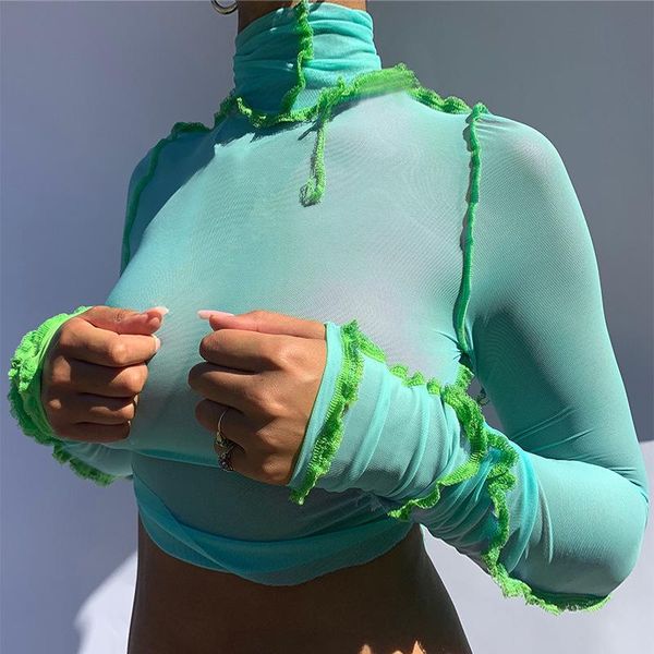 see through mesh woman club wear patchwork ruffles long sleeve t-shirt fall turtleneck neon crop wholesale dropshpping, White
see through mesh woman club wear patchwork ruffles long sleeve t-shirt fall turtleneck neon crop wholesale dropshpping, White