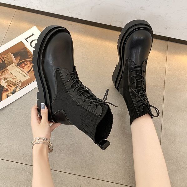 lucyevr women's chunky platform motorcycle boots autumn winter lace up elastic knitting ankle boots shoes woman short botas 201123, Black
lucyevr women's chunky platform motorcycle boots autumn winter lace up elastic knitting ankle boots shoes woman short botas 201123, Black