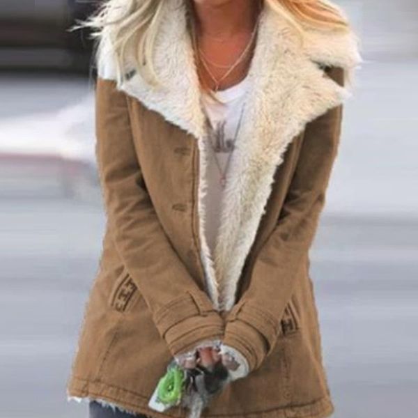 women thick warm jacket elegant turn-down neck single breasted coat autumn winter casual long sleeve plus size outerwear, Black;brown
women thick warm jacket elegant turn-down neck single breasted coat autumn winter casual long sleeve plus size outerwear, Black;brown
