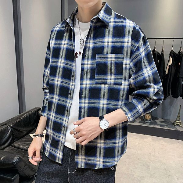 plaid 20 autumn new men's fashion brand color matching casual loose long sleeve shirt, White;black
plaid 20 autumn new men's fashion brand color matching casual loose long sleeve shirt, White;black