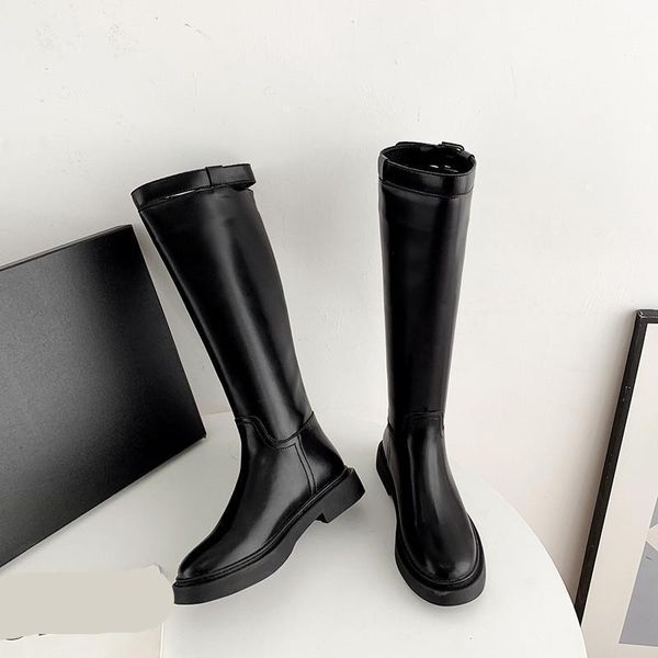 women's mid calf boots round toe female shoes boots-women thigh high heels high zipper leather low ladies1, Black