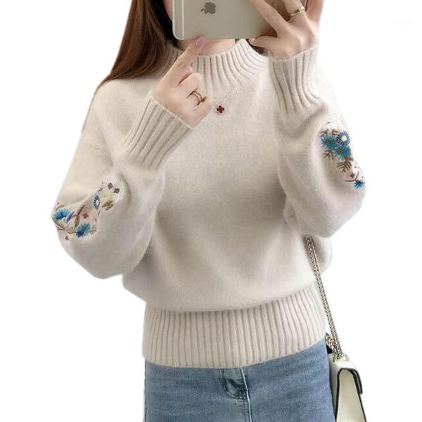 2018 winter women elegant flower embroidery half turtleneck sweater casual jumper long sleeve knitted pullover and sweater1, White;black
2018 winter women elegant flower embroidery half turtleneck sweater casual jumper long sleeve knitted pullover and sweater1, White;black