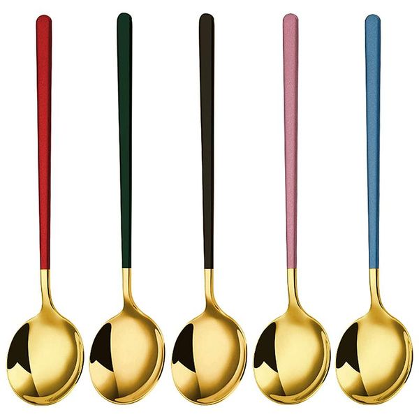 304 stainless steel spoon round color table spoon, long handle thick spoon 7.8 inches, set of 5 (gold)
304 stainless steel spoon round color table spoon, long handle thick spoon 7.8 inches, set of 5 (gold)