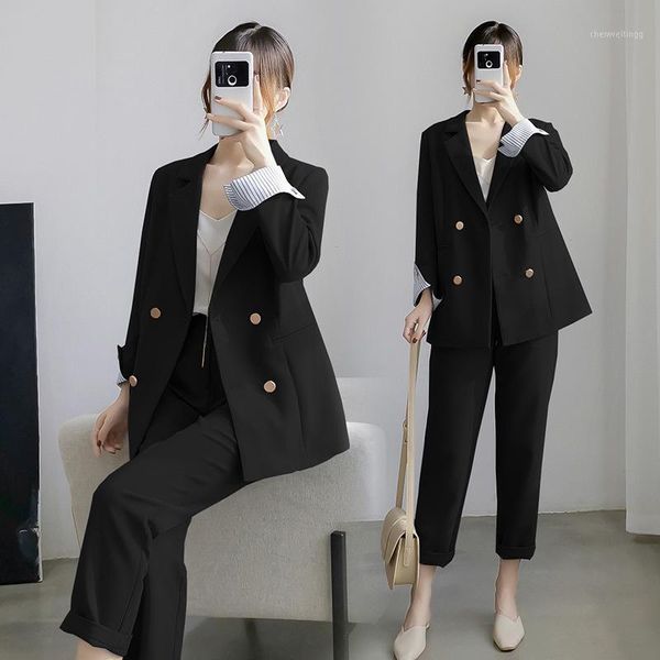 temperament casual women's suit large size autumn and winter new double-breasted office black suit female casual pants 20201, White
temperament casual women's suit large size autumn and winter new double-breasted office black suit female casual pants 20201, White