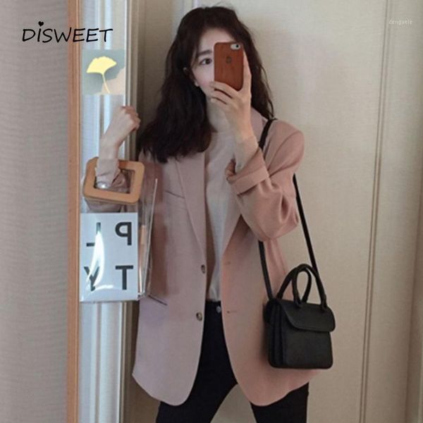 single breasted long sleeve loose blazer woman simple slim suit collar solid suit jacket ladies korean autumn 's1, White;black
single breasted long sleeve loose blazer woman simple slim suit collar solid suit jacket ladies korean autumn 's1, White;black