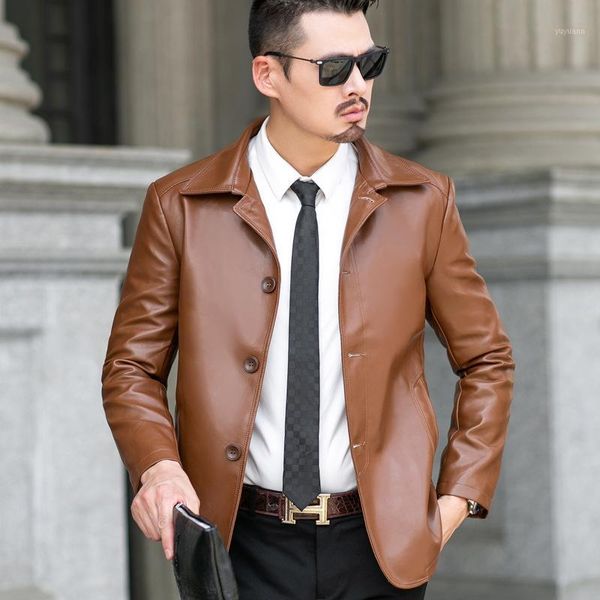 2019 selling leather coat men's short fold-down collar plus cotton thin single middle-aged coat leather jacket business casu1, Black
2019 selling leather coat men's short fold-down collar plus cotton thin single middle-aged coat leather jacket business casu1, Black
