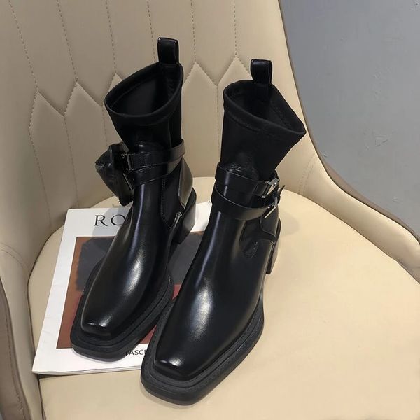 new product belt buckle pocket boots high heels square ankle boots fashion cool, Black
new product belt buckle pocket boots high heels square ankle boots fashion cool, Black
