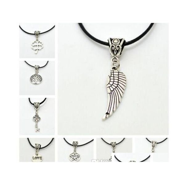 vintage silver clover angel wings pentagram life tree knot anchor compass charms leather necklaces pendant brand choker for women pyorx
vintage silver clover angel wings pentagram life tree knot anchor compass charms leather necklaces pendant brand choker for women pyorx