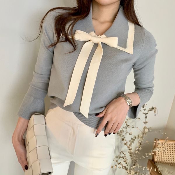 autumn knitted lace up bow vintage sweater women patchwork turn down pullovers flare sleeve solid slim women's clothes 2020, White;black
autumn knitted lace up bow vintage sweater women patchwork turn down pullovers flare sleeve solid slim women's clothes 2020, White;black