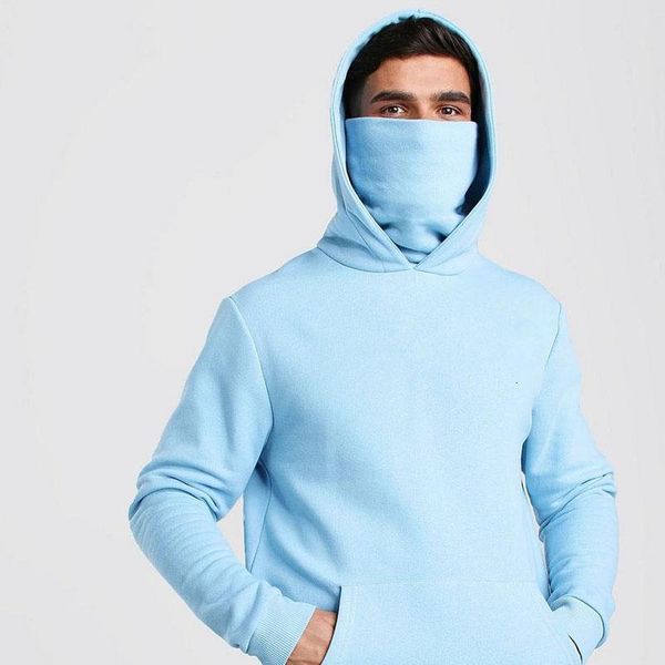 2021 blue oversized hoodies with mask big pockets sweatshirts fashion gym thin long sleeve hooded casual men clothing, Black