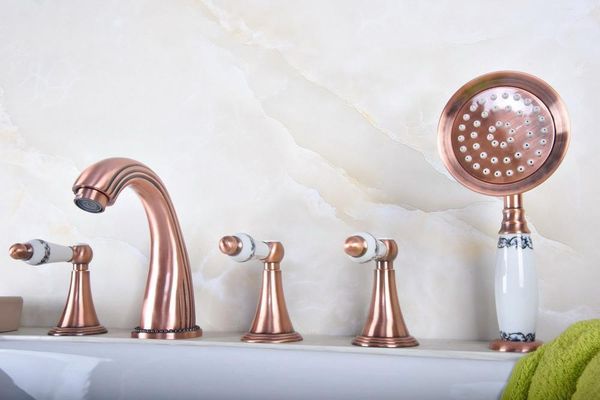 antique red copper brass widespread 5 hole bathroom roman tub bath faucet with telephone style hand held shower head atf1931
antique red copper brass widespread 5 hole bathroom roman tub bath faucet with telephone style hand held shower head atf1931