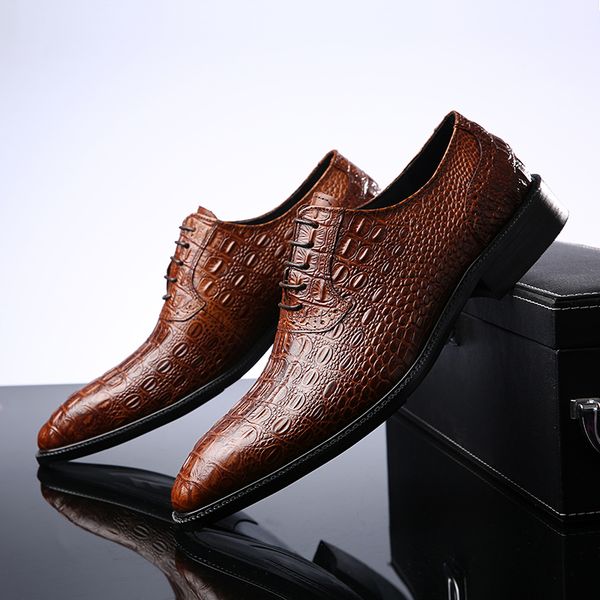 standard brown crocodile leather bow-up dress casual men's office pointed to comfortable male shoes, Black
standard brown crocodile leather bow-up dress casual men's office pointed to comfortable male shoes, Black