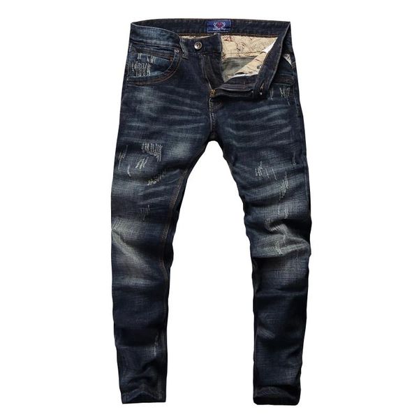men's jeans vintage designer men slim fit cotton denim pants ripped for wild classical homme, Blue
men's jeans vintage designer men slim fit cotton denim pants ripped for wild classical homme, Blue
