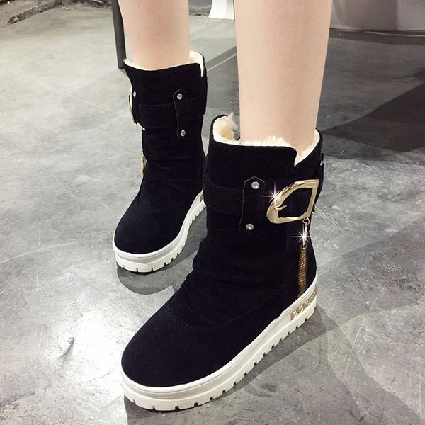 fashion chain buckle platform ankle for longer size stuffed warm boots woman thick winter shoes, Black
fashion chain buckle platform ankle for longer size stuffed warm boots woman thick winter shoes, Black