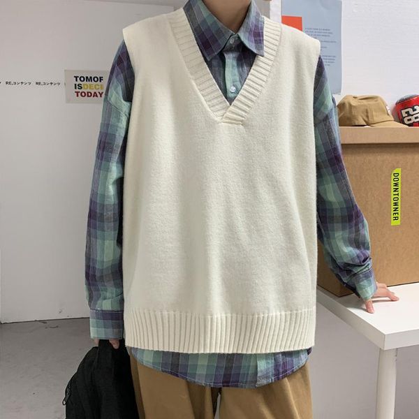 winter pullover man sweaters casual loose korean style knitted vest oversized man sweaters pull hiver men's clothing db60my, Black;white 
winter pullover man sweaters casual loose korean style knitted vest oversized man sweaters pull hiver men's clothing db60my, Black;white