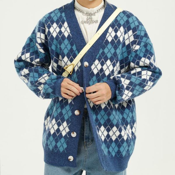 men's sweaters men vintage casual loose plaid knitwear cardigan sweater coat male women streetwear hip hop knit jacket outerwear, White;black
men's sweaters men vintage casual loose plaid knitwear cardigan sweater coat male women streetwear hip hop knit jacket outerwear, White;black