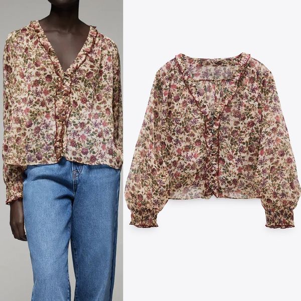 2021 new print chiffon crop blouse women v neck long puff sleeve semi sheer ruffle woman vintage loose casual ladies blouses 9tei, White
2021 new print chiffon crop blouse women v neck long puff sleeve semi sheer ruffle woman vintage loose casual ladies blouses 9tei, White